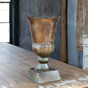 Patina Green Metal Trumpet Vase, 17"