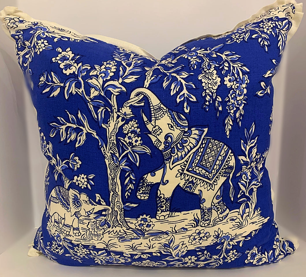 Elephant Blue and White Pillow