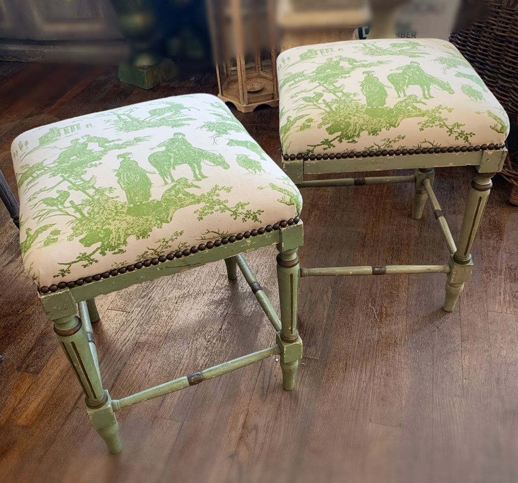 French Toile Antique Benches