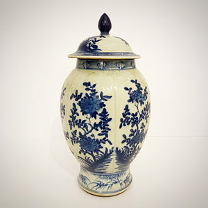 Blue and White Oval Jar