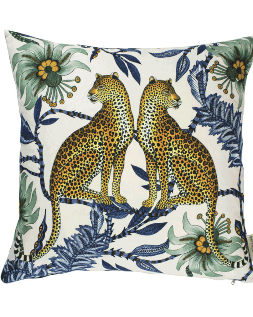 Lovebird Leopards Tanzanite Cotton Pillow