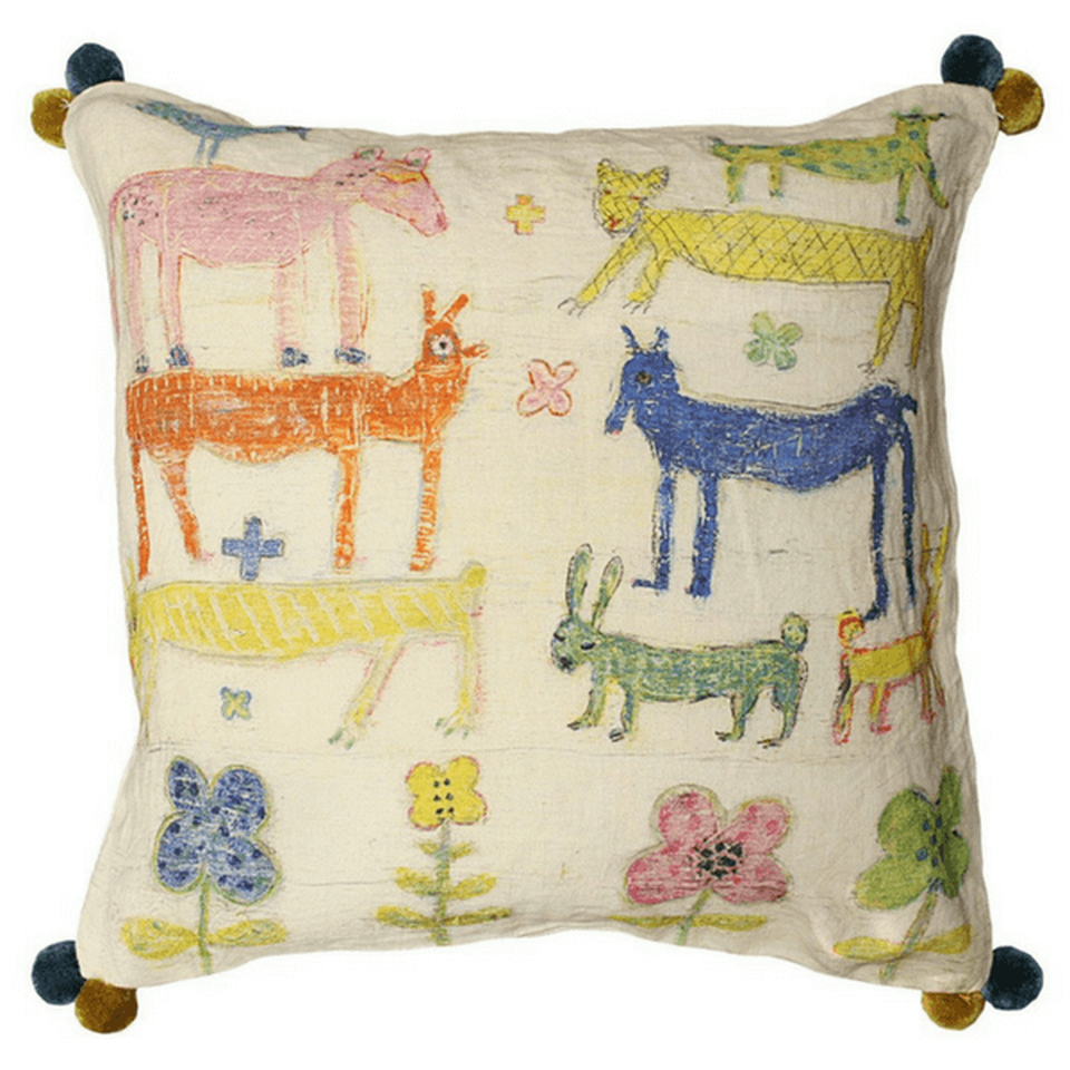 Stacked Animals Pillow (with Poms)