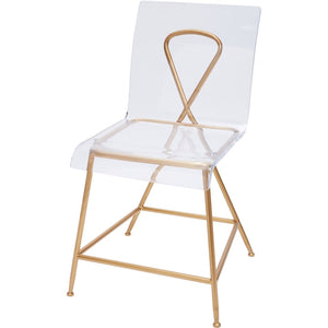 GOLD AND ACRYLIC AINSLEY CHAIR, 18" SEAT HEIGHT