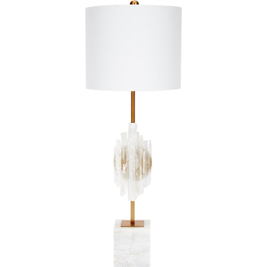 SELANITE BUFFET LAMP WITH WHITE MARBLE BASE & LINEN SHADE